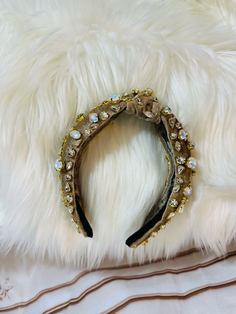 Gianni Bini Beige Crystal Embellished Padded Headband